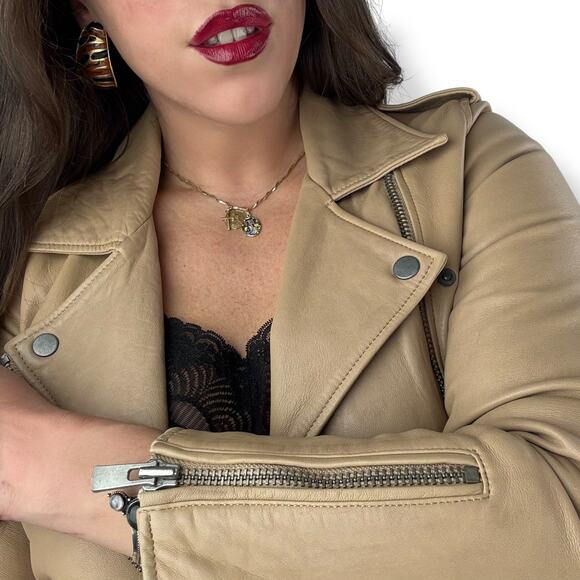 L.P.C Linea Pelle Collection tan lamb leather motorcycle jacket fitted - Picture 15 of 16